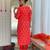 Red french crepe print with thread embroidered kurta pant set