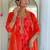 Red french crepe print with thread embroidered kurta pant set
