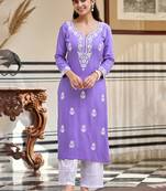 Lavender pure rayon heavy thread embroidered work kurta pant set