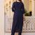 Navy blue rayon thread embroidered with sequins work kurta pant set