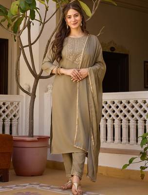 Pista rayon thread embroidered with sequins work kurta pant set 2
