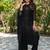 Black faux georgette thread embroidered with sequins work kurta pant set