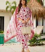 Off white silk blend printed kurta pant set