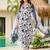Off white silk blend printed kurta pant set