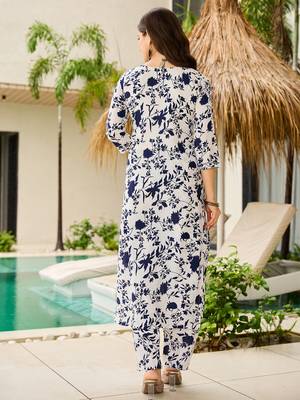 Off white silk blend printed kurta pant set 3