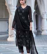Black fox blooming georgette heavy thread embroidered work kurta pant set