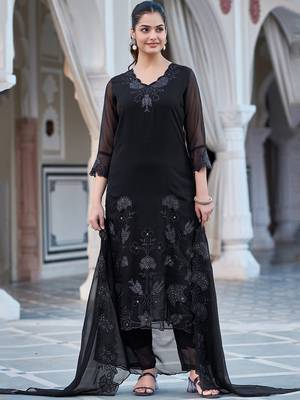 Black fox blooming georgette heavy thread embroidered work kurta pant set 2