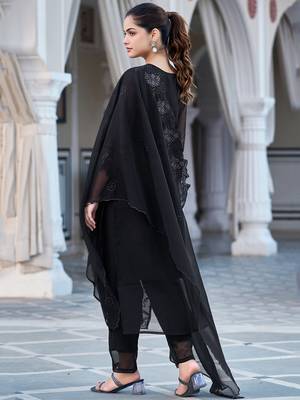 Black fox blooming georgette heavy thread embroidered work kurta pant set 3