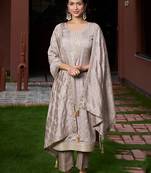 Grey vichitra silk thread embroidered with sequins work kurta pant set