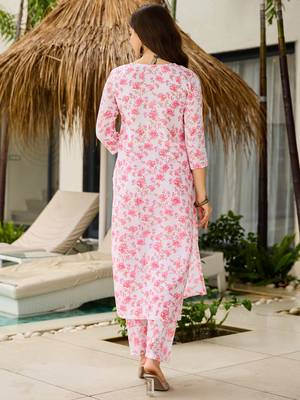 Off white silk blend printed kurta pant set 3