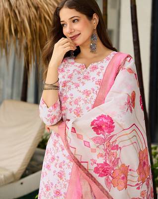 Off white silk blend printed kurta pant set 4