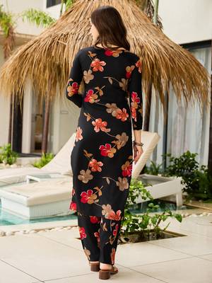 Black silk blend printed kurta pant set 3
