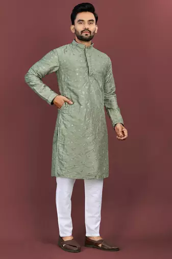 Designer embroidery flower work soft cotton kurta pyjama for men's