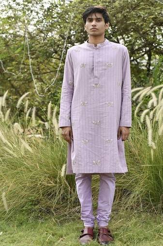 lavender embroidered cotton kurta pajama set