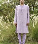 lavender embroidered cotton kurta pajama set