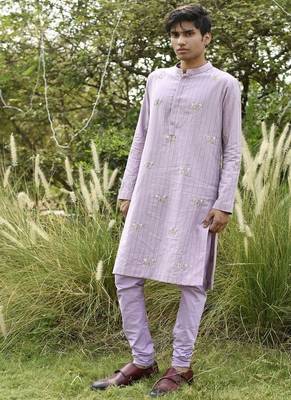 lavender embroidered cotton kurta pajama set 2