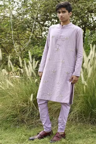 lavender embroidered cotton kurta pajama set