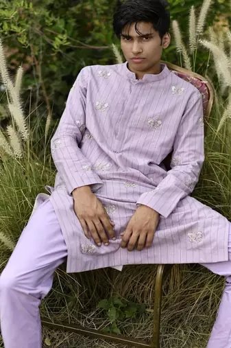 lavender embroidered cotton kurta pajama set