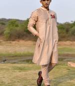 peach pink chanderi kurta pajama with floral embroidery