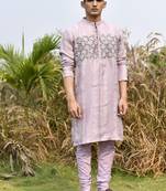 lavender organza kurta pajama with floral embroidery