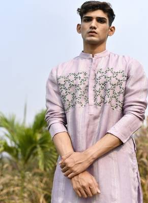 lavender organza kurta pajama with floral embroidery 2