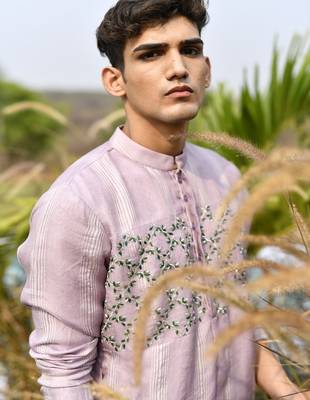 lavender organza kurta pajama with floral embroidery 3