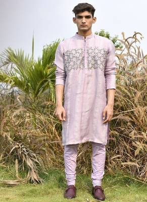 lavender organza kurta pajama with floral embroidery 4