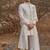 white quilted raw silk sherwani set
