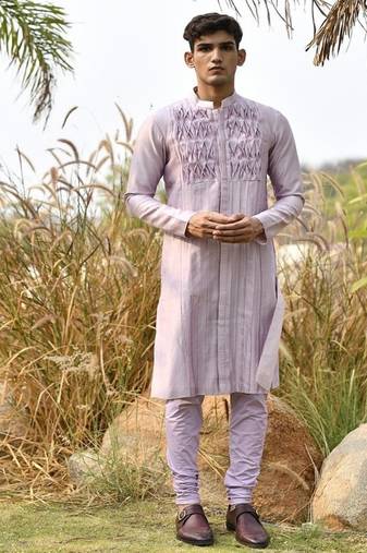 lavender textured chanderi kurta pajama set