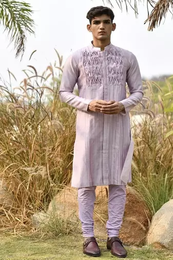 lavender textured chanderi kurta pajama set