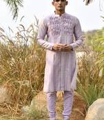 lavender textured chanderi kurta pajama set