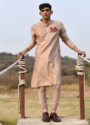 lavender textured chanderi kurta pajama set 2