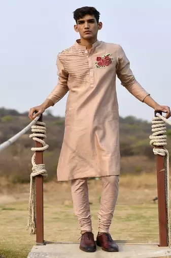 lavender textured chanderi kurta pajama set
