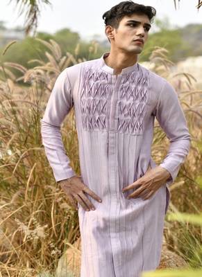 lavender textured chanderi kurta pajama set 3