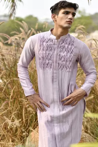lavender textured chanderi kurta pajama set
