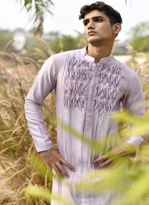 lavender textured chanderi kurta pajama set 4