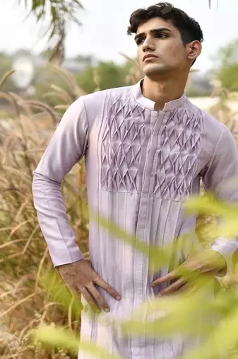 lavender textured chanderi kurta pajama set