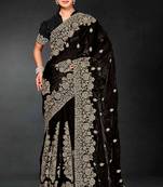 Black color zari embroidery work fendy silk designer saree with blouse