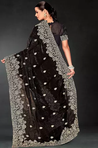 Black color zari embroidery work fendy silk blend designer saree with blouse