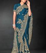 Blue color zari embroidery work fendy silk designer saree with blouse