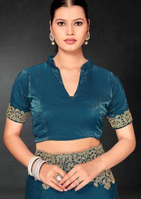 Blue color zari embroidery work fendy silk blend designer saree with blouse 5
