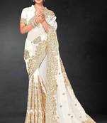 White color zari embroidery work fendy silk designer saree with blouse