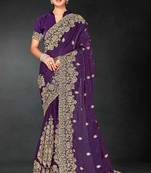 Purple color zari embroidery work fendy silk designer saree with blouse