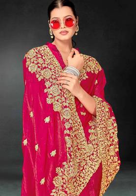 Pink color zari embroidery work fendy silk blend designer saree with blouse 2