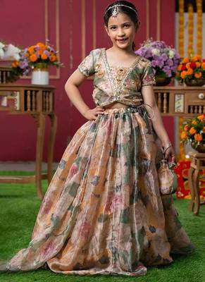 Multicolor Floral Printed Silk Lehenga Set 1