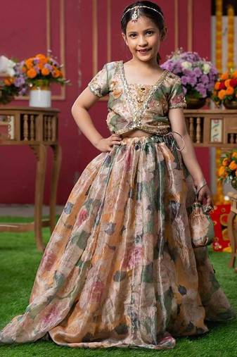 Multicolor Floral Printed Silk Lehenga Set