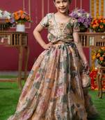 Multicolor Floral Printed Silk Lehenga Set