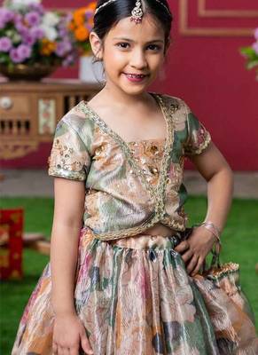 Multicolor Floral Printed Silk Lehenga Set 2