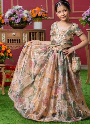 Multicolor Floral Printed Silk Lehenga Set 3