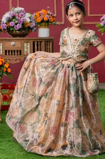 Multicolor Floral Printed Silk Lehenga Set